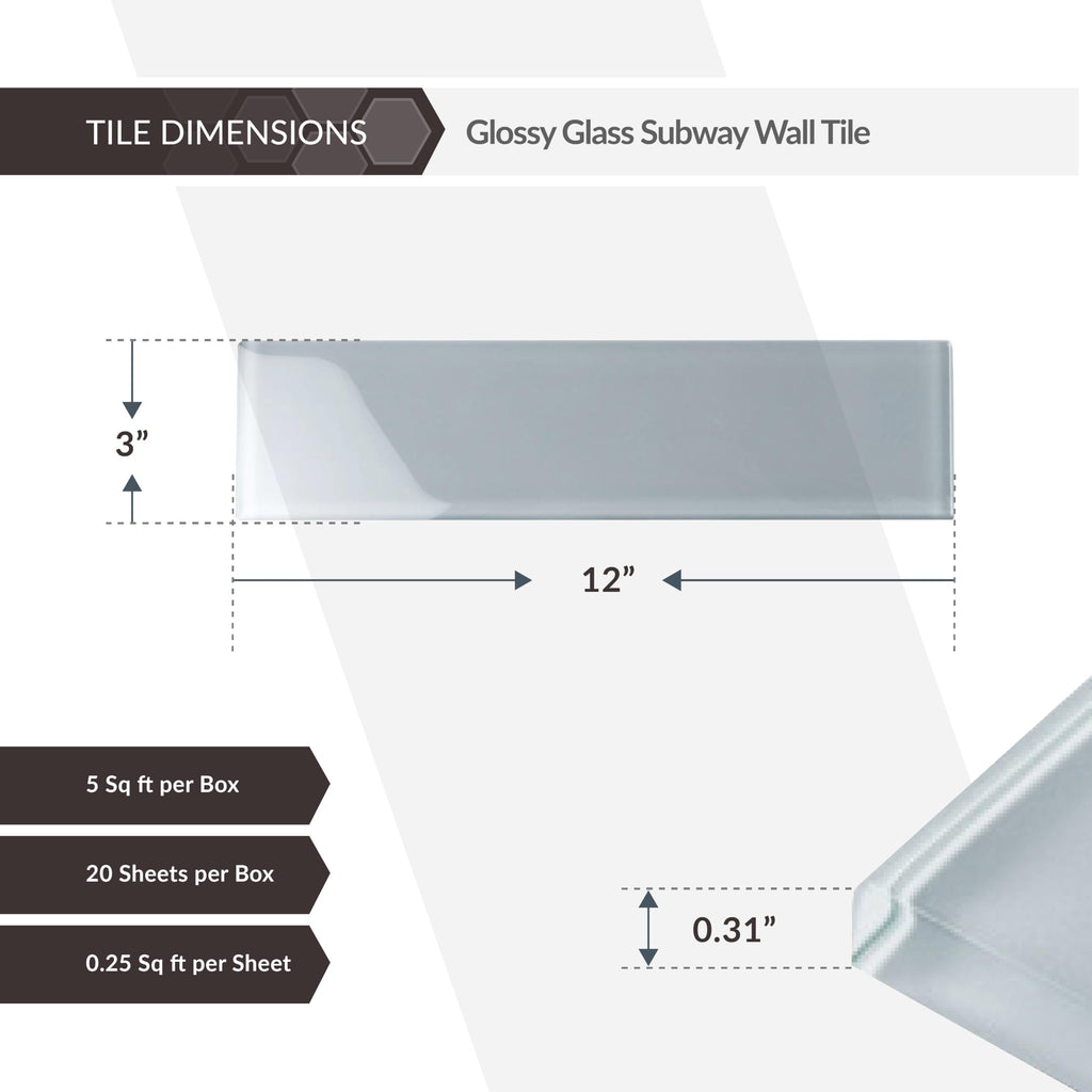 20-Pack 3 x 12-in. Gray Glossy Glass Subway Wall Tile at 5 sq. ft. Per Case APLA88092 3X12A, Elegant and