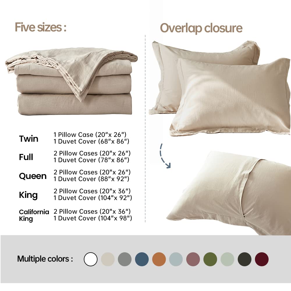 French Linen Duvet Cover Set- 104"x 92" - 3 Pieces (1 Comforter Cover, 2 Pillowcases)-Natural Flax Cotton Blend-Solid