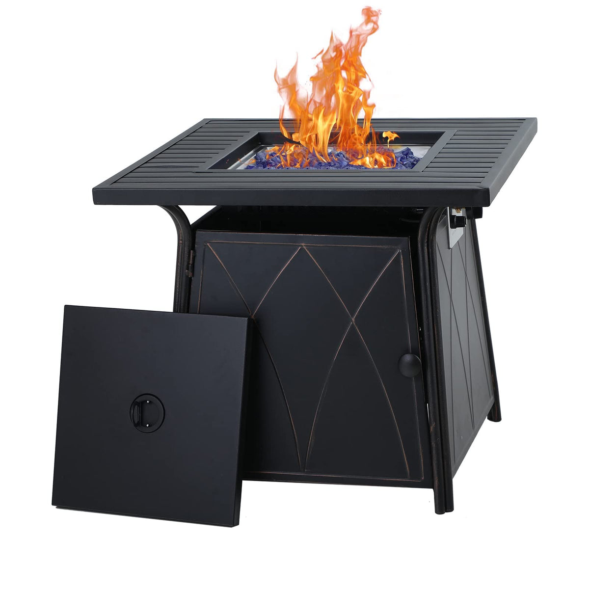 Gas Fire Pit Table 50, 000 BTU Square Outdoor Propane Fire Pit Table Fireplace Garden Camping Outdoor Heating with