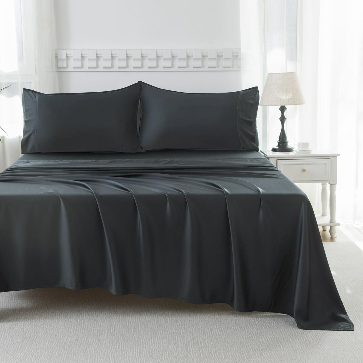 100% Viscose Derived from Bamboo Sheet Set, Deep Pocket 16", 400 Thread Count Cooling Sheets for Hot