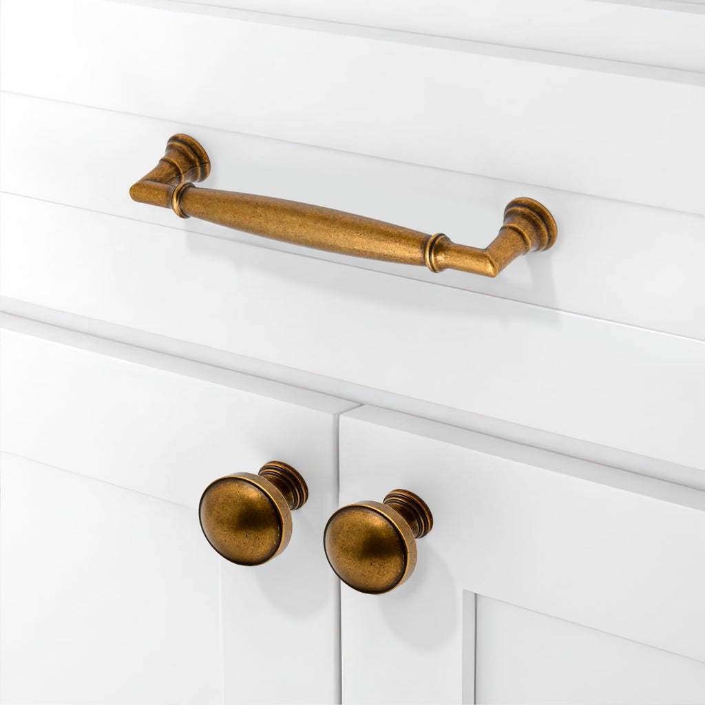 10 Pack Antique Brass Cabinet Knobs 1-1/5 Inch(30mm) Single Hole Cabinet Pulls Round Kitchen Cabinet Knobs
