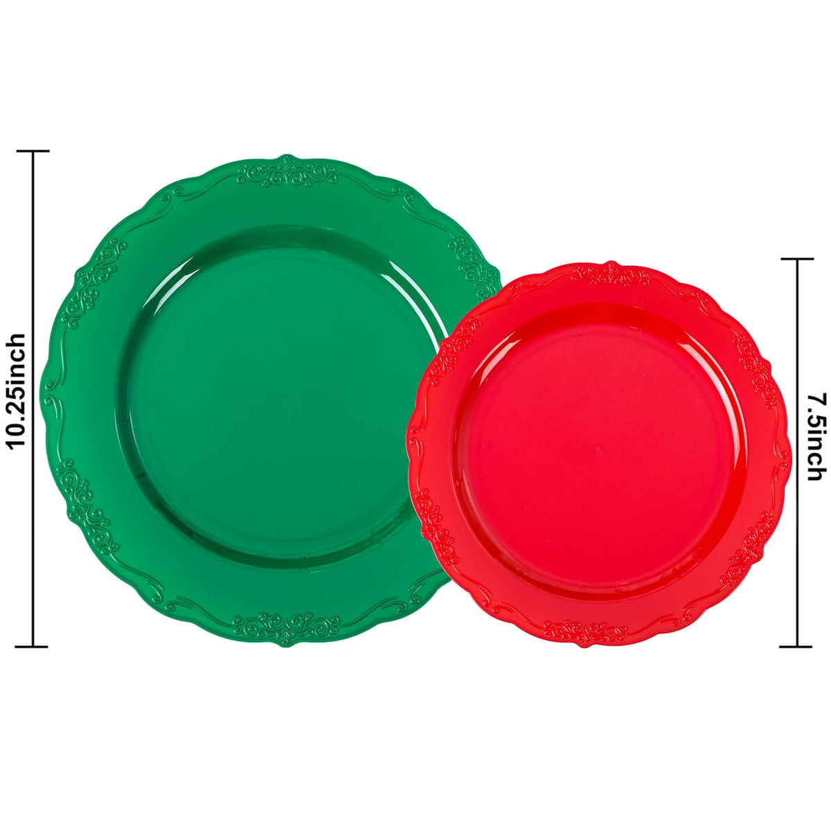 100Pcs Christmas Plastic Plates - Green and Red Plate Disposable