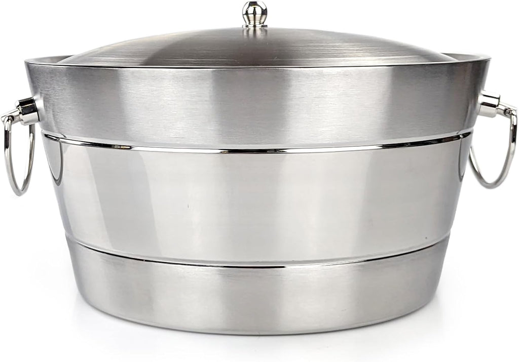 Insulated Stainless Steel Ice Bucket with Lid for Parties, 12Qt Brushed