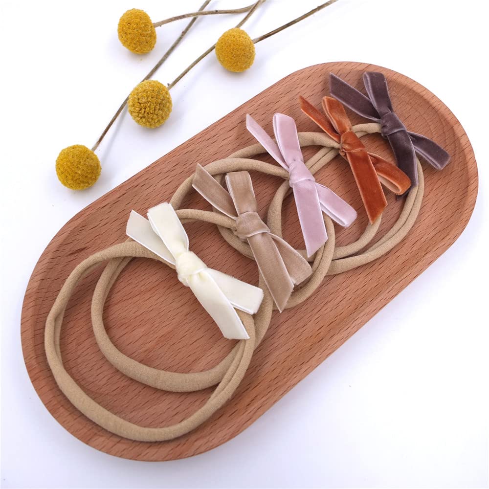 Velvet Bow Soft Stretchy Headbands for Newborn Infant Toddlers Hair Bow Elastic Bands Baby Girls Nylon Hairband