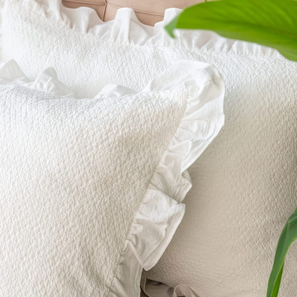 Pillow Shams Set of 2 Pure Cotton Champray Ruffled Edge, Thick and Solid Washed Dobby Heavy Fabric Standard 20x26