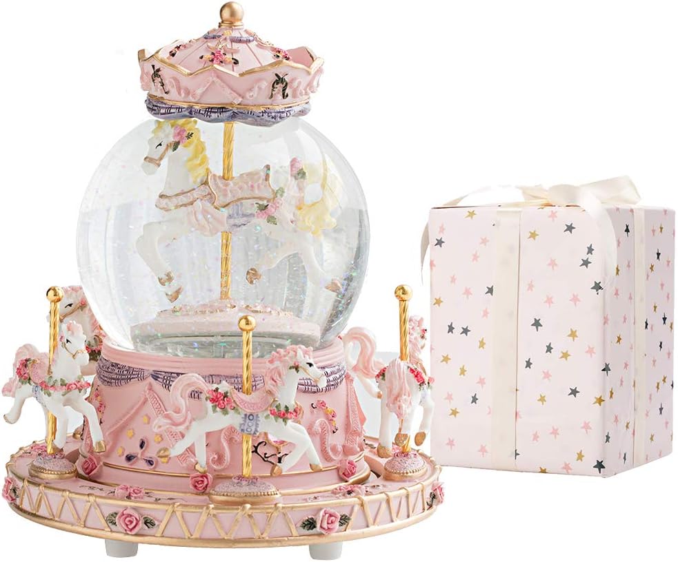 Musical Snow Globe Carousel Music Box Girls Daughter Women
