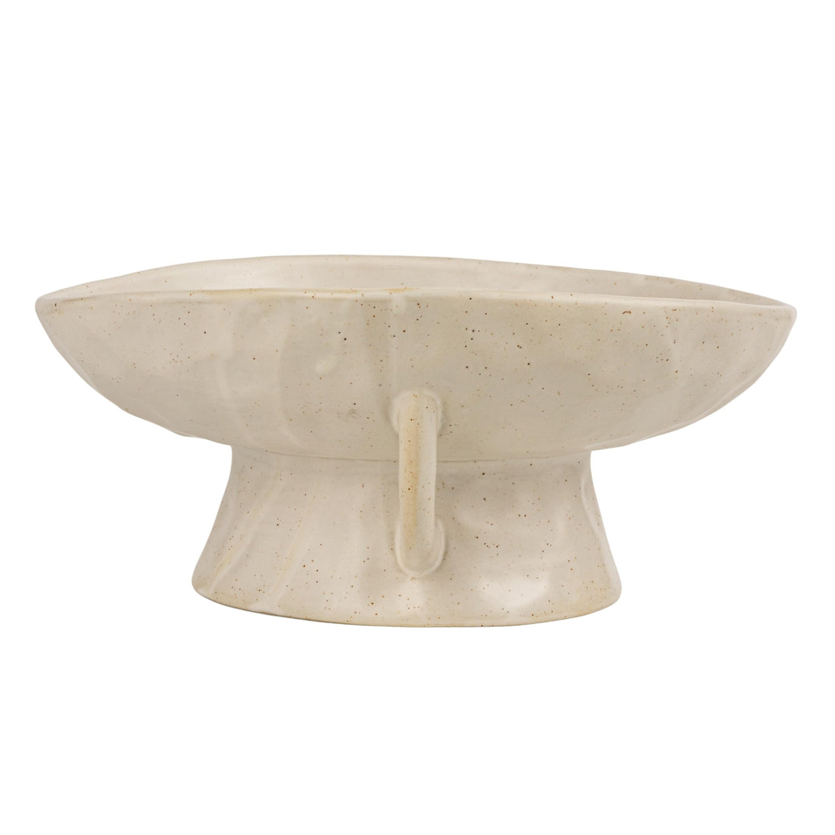 Co-Op Stoneware Footed Pedestal Bowl with Handles, Reactive Glaze, White