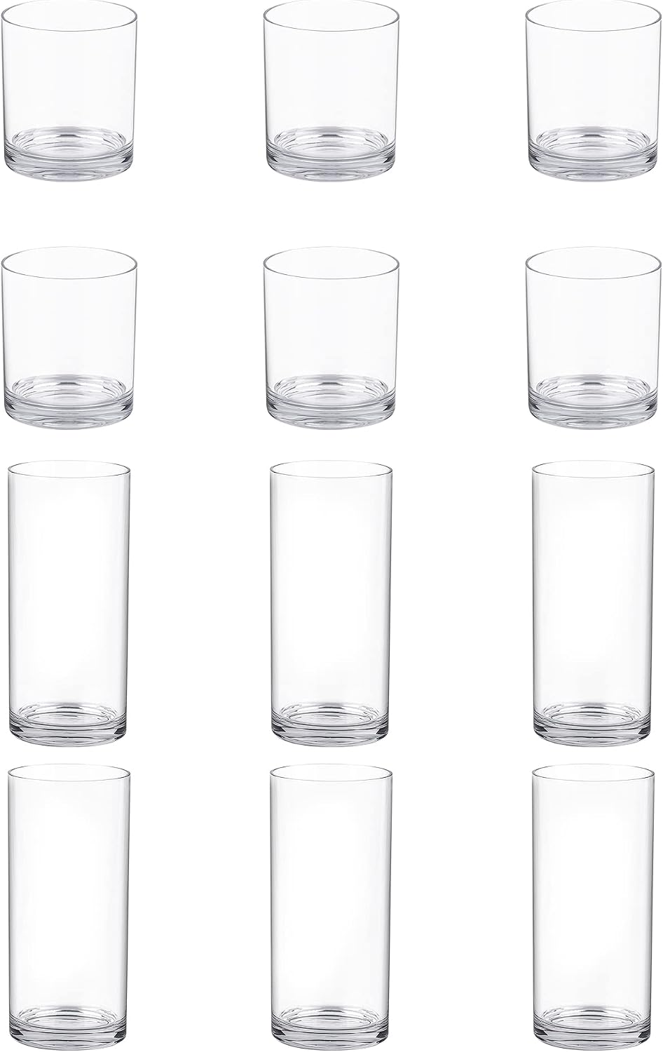 12 Pack Plastic cups, Clear Tumblers, 6 each: 12 ounce and 16 ounce Water Drinking Cups, Reusable Drinking Glasses Set