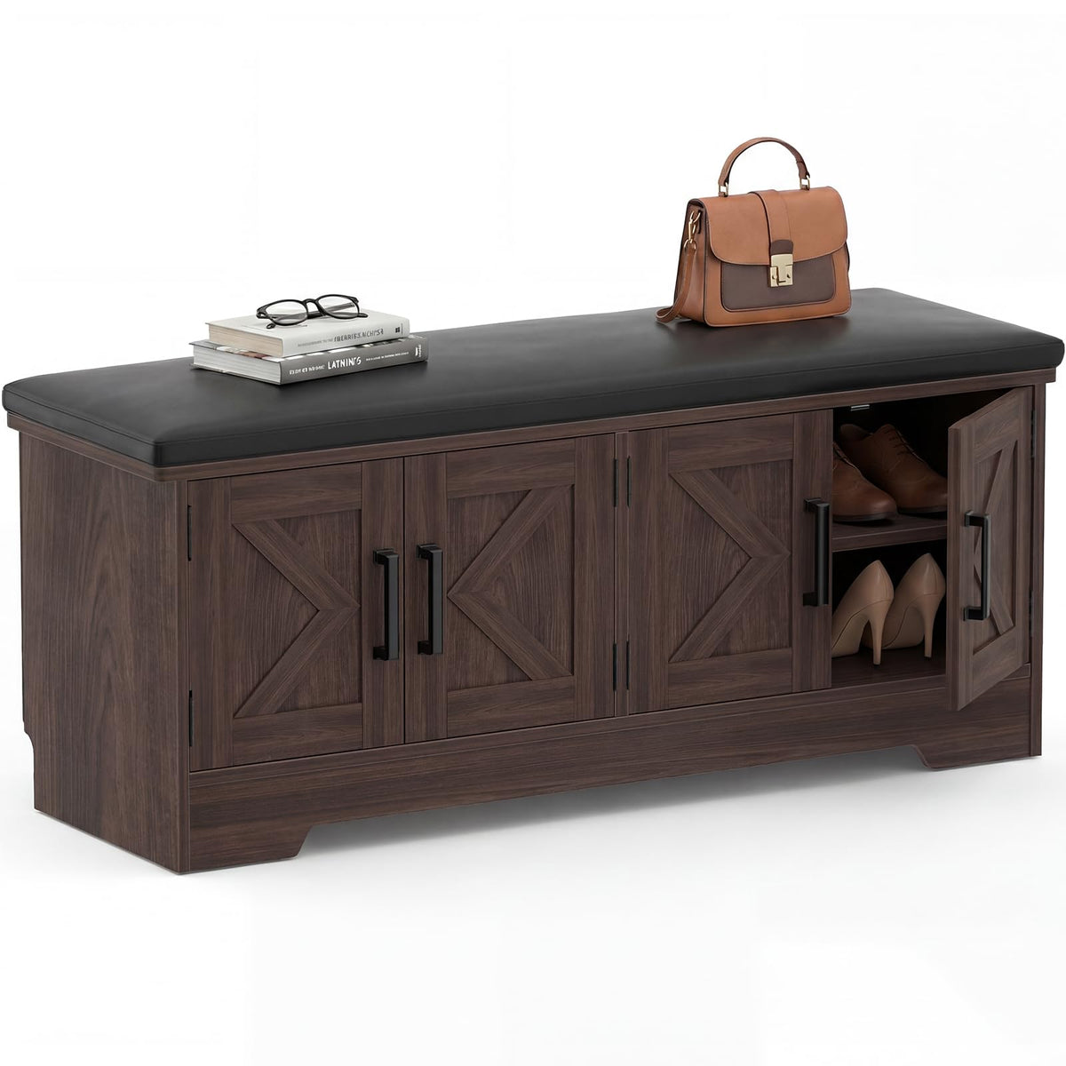 43.3" Farmhouse Shoe Storage Bench with Cushion