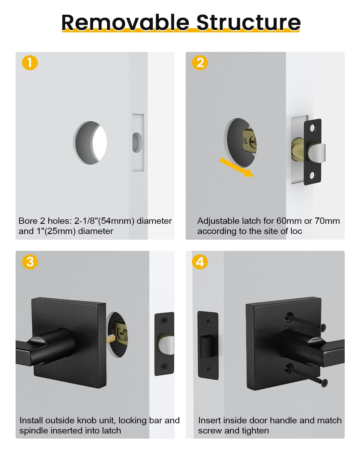 Matte Black Door Handles Passage, Closet & Hallway 5 Pack