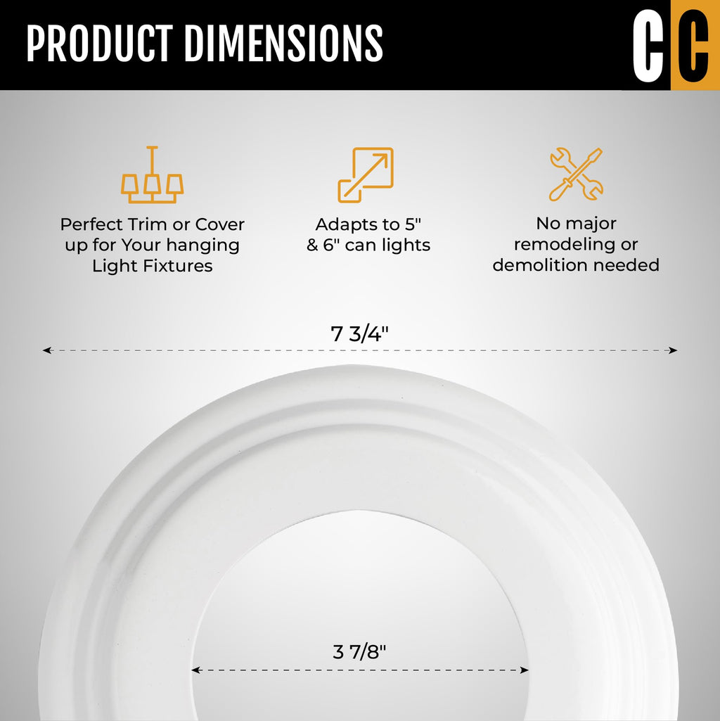 Off-White Paintable Plastic Medallion Goof Rings - Goof Ring & Cover Plate for 5" & 6" Cans, Small Ceiling Medallion