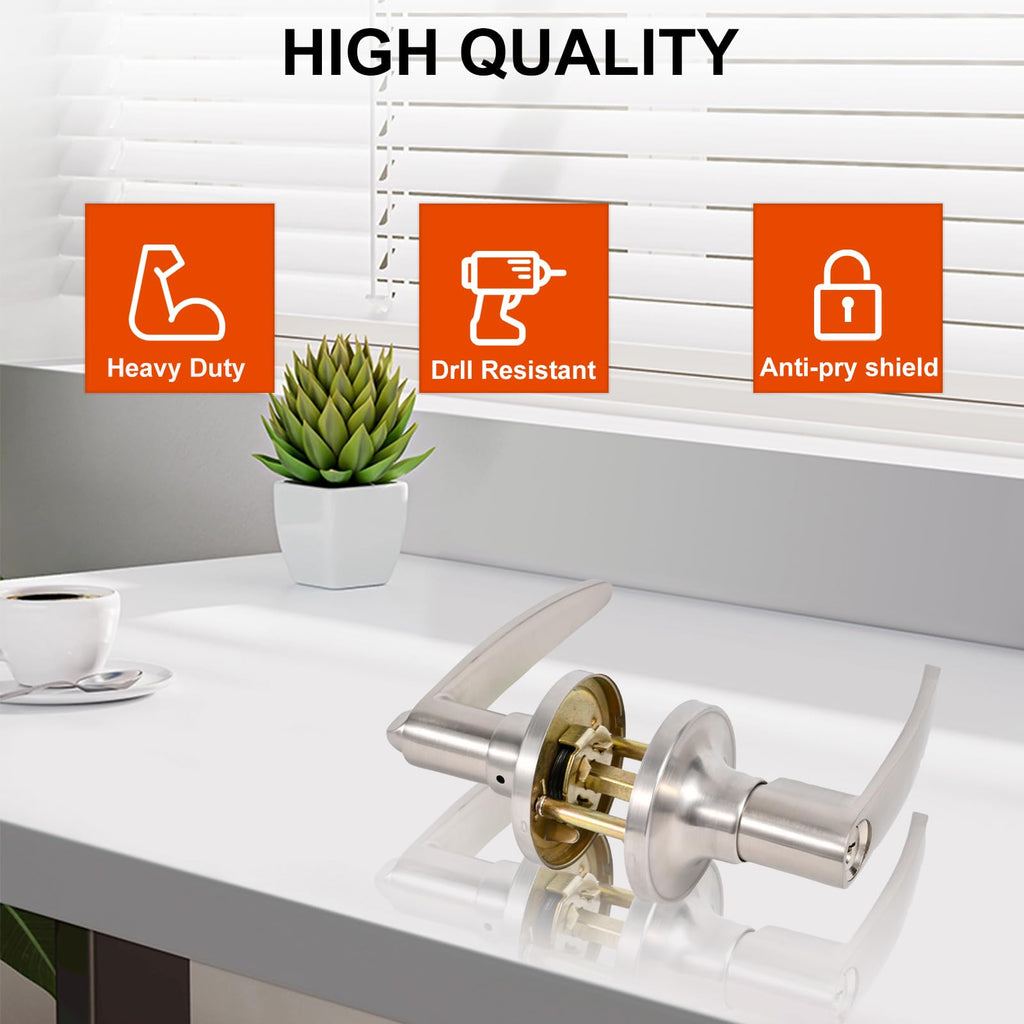 High-Security Stainless Steel Door Lever with Lock and Key,Silver