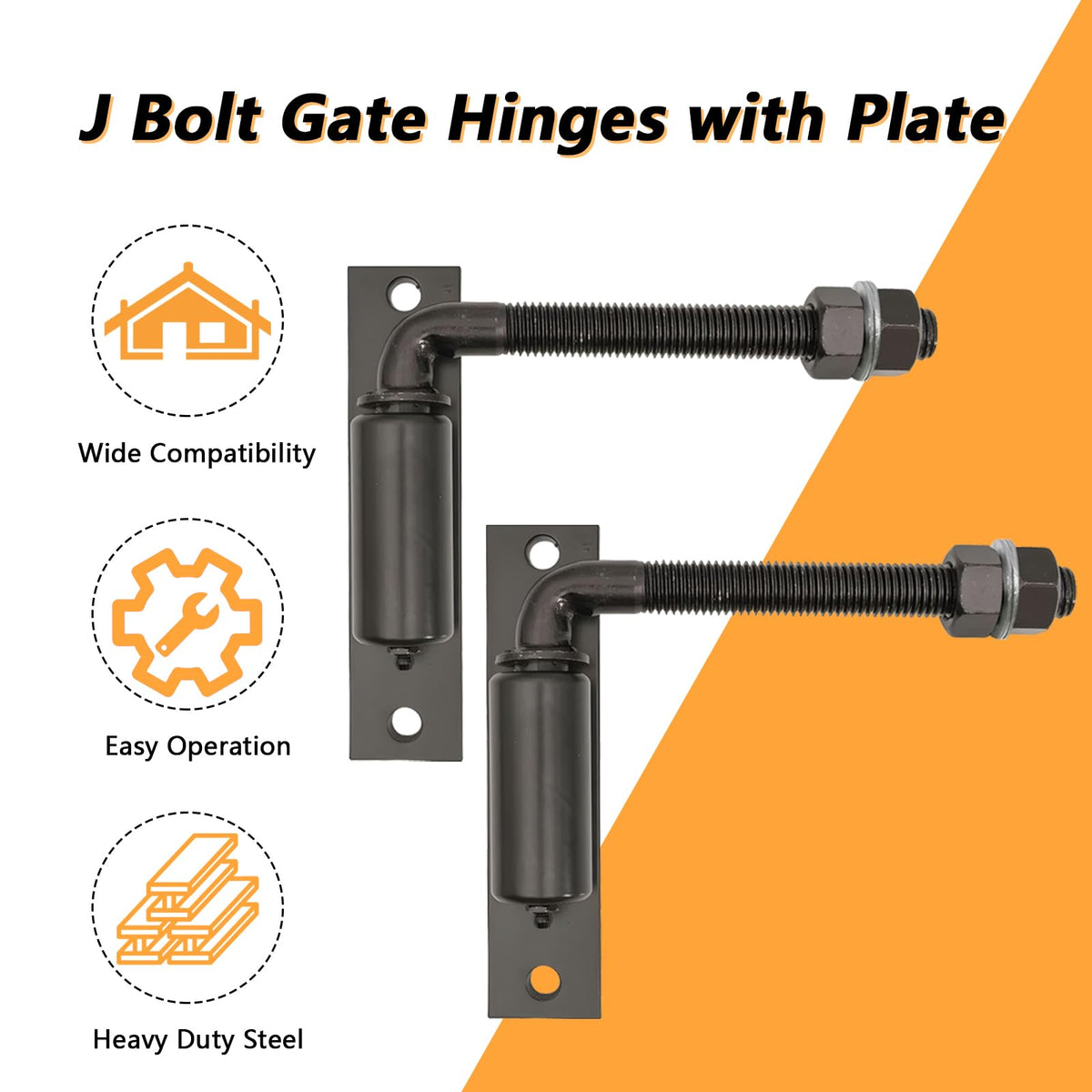 2 Pack Steel J-Bolt Hinge with Plate, Heavy-Duty Welded Hingefor Doors Gates, Heavy-Duty Driveway Gates for Welding on