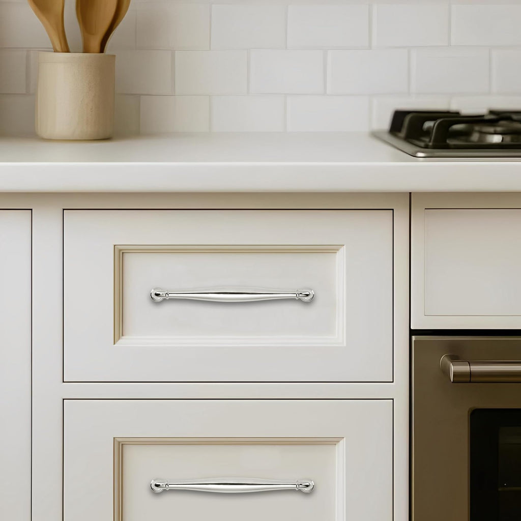 10 Pack 5inch(128mm) Hole Center Vibrant Polished Nickel Cabinet Pulls Solid Heavy-Duty Tradition Handles Hardware