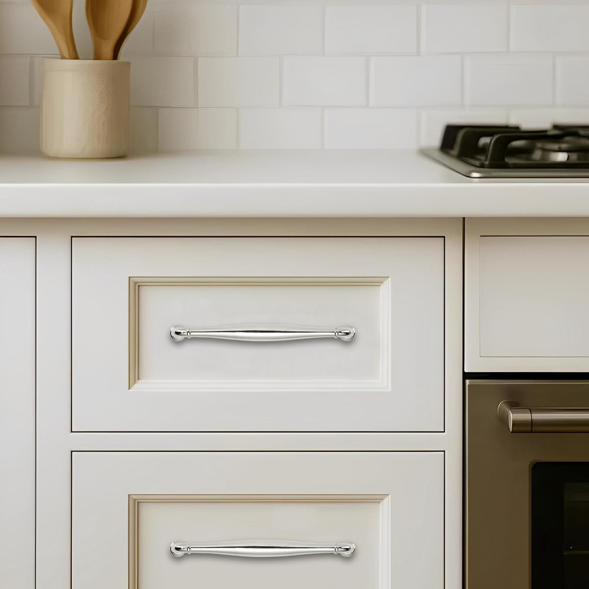 10 Pack 5inch(128mm) Hole Center Vibrant Polished Nickel Cabinet Pulls Solid Heavy-Duty Tradition Handles Hardware