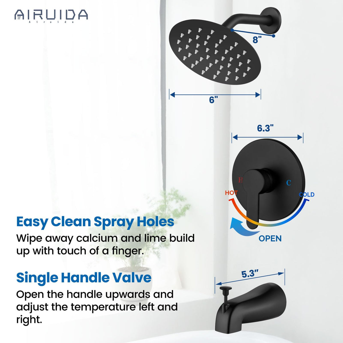 Shower Faucet Set with Tub Spout,6" Bathtub Faucet-Matte Black