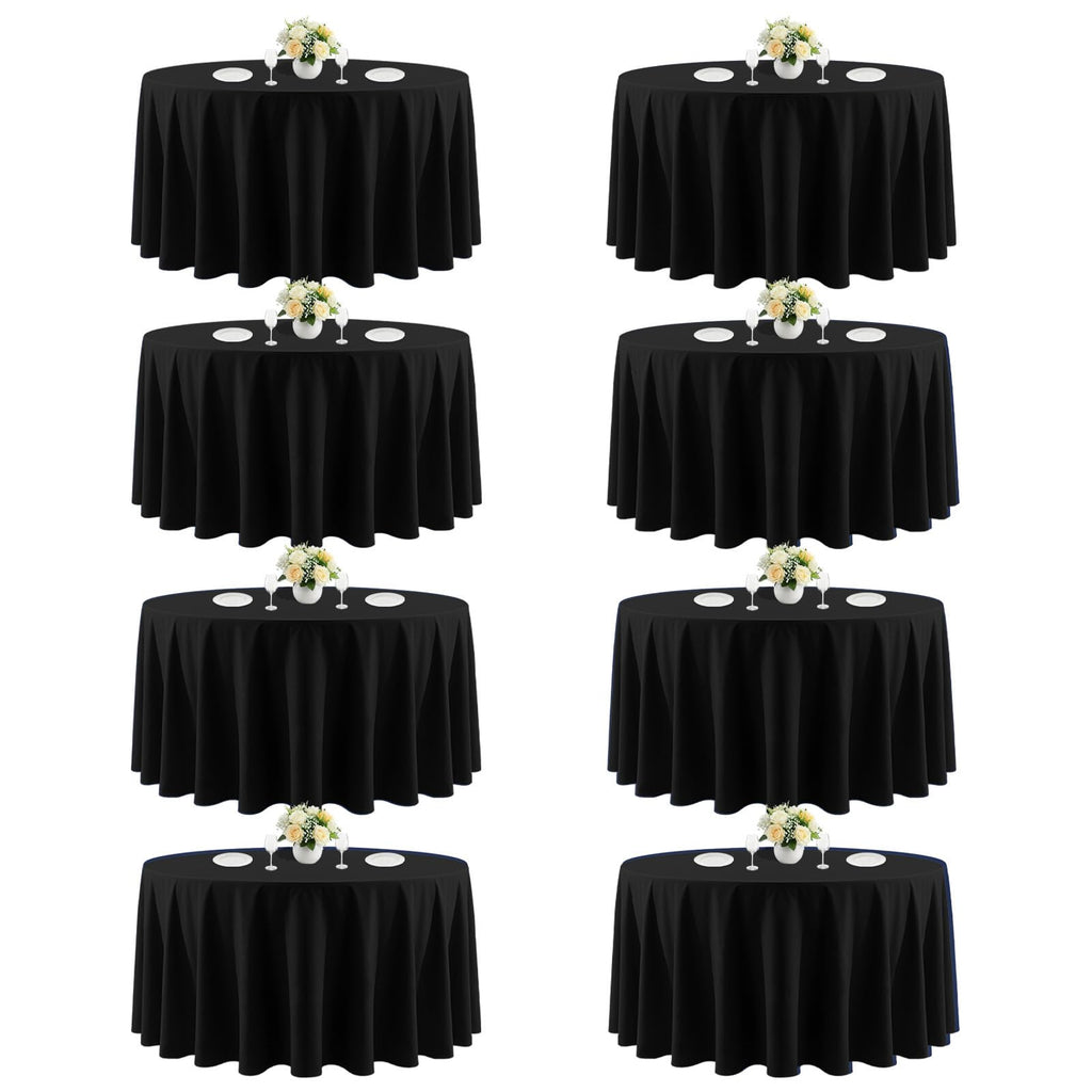 90 Inch Black Round Tablecloths for 36"-72" Table, 8 Pack