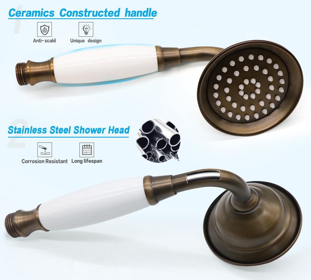 Vintage Hand-held Shower Rain Sprayer Telephone Shaped Ceramic Shower Head with 59 Inch Hose (Retro Bronze)