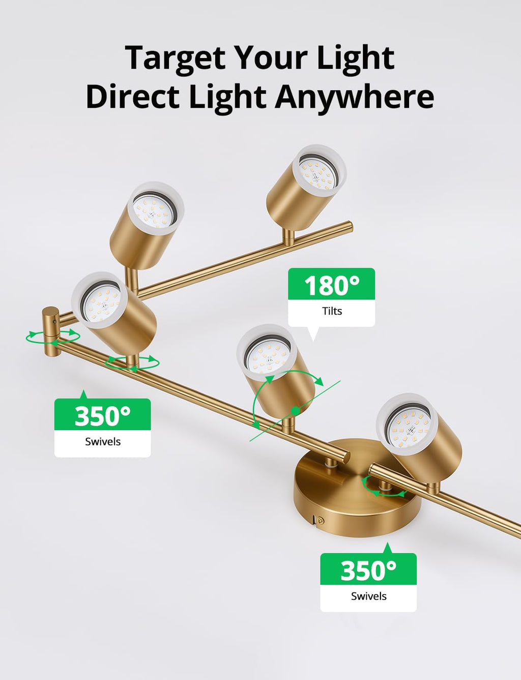 Gold 8 Light Kitchen Track Lighting Fixtures Ceiling LED Spotlight