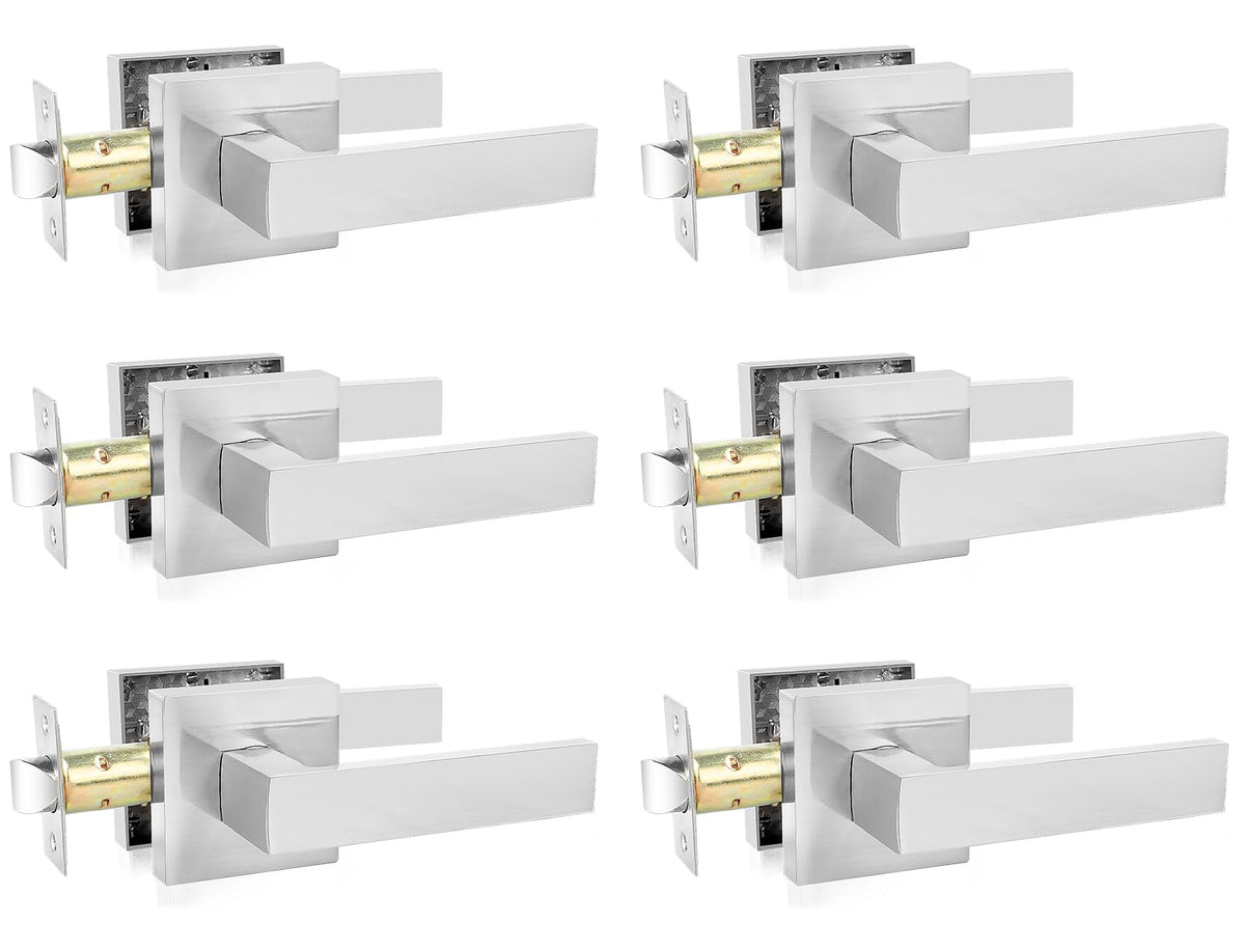 Satin Nickel Passage Door Levers, 6 Pack Heavy-Duty Interior Handles