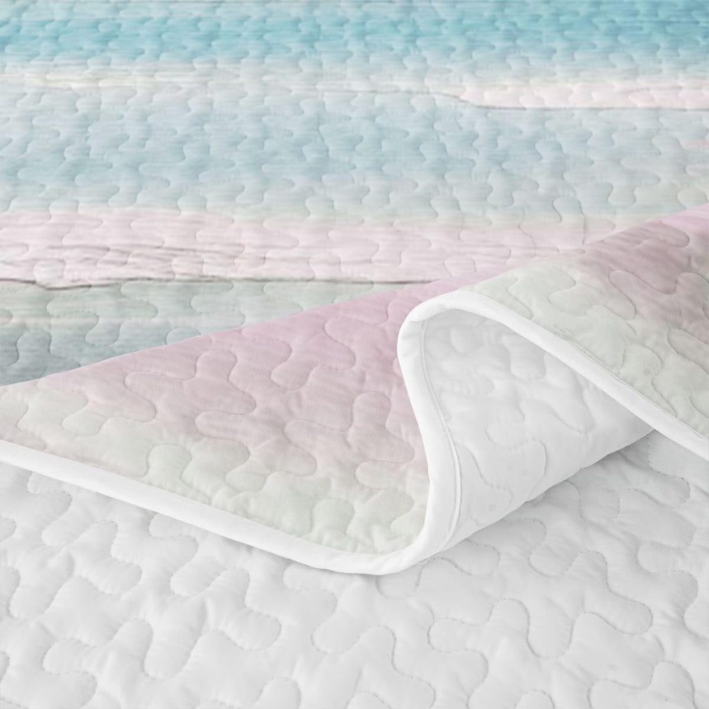 Abstract Beach Quilt Teal Pink Oil Painting Quilt Set Ocean Sea Wave Lake Quilted Bedspread Romantic Summer