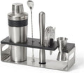 6-Piece Bar Tool Set - Stainless Steel Cocktail Shaker with Integrated Strainer, Muddler, Stir Spoon, Double Jigger - Set of 6