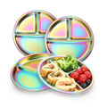 Stainless Steel Kids Plates, 4 Pack Round Divided Toddler Plates, Portion Control Plate 9 Inch