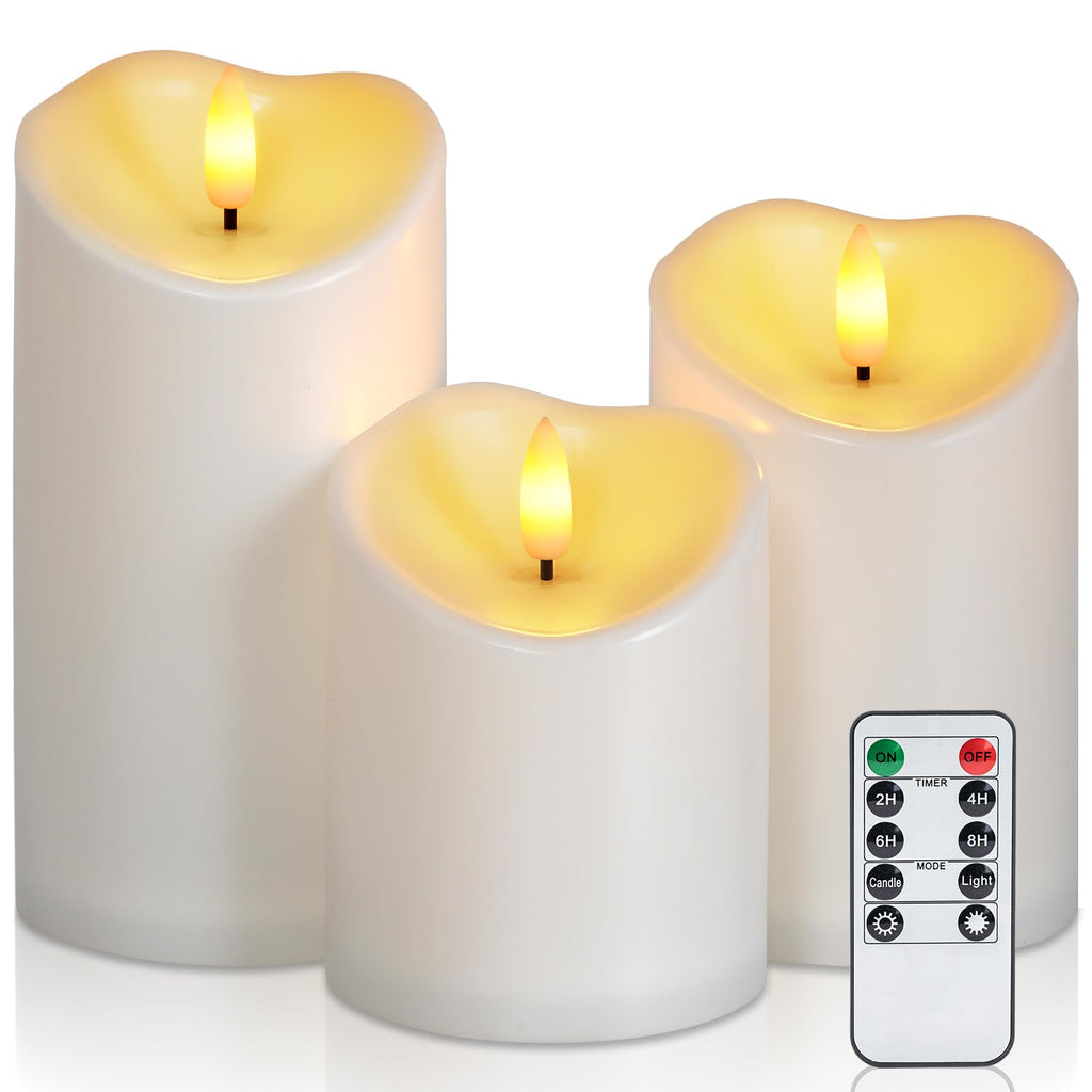 Outdoor Waterproof Flameless LED Pillar Candles with Remote Timer