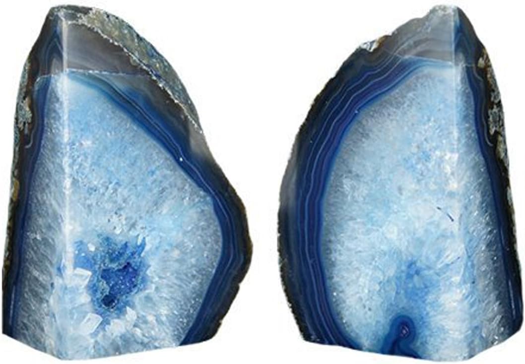 Heavy Blue Agate Geode Bookends Anti-Slip Rubber Pads Decor 6-8 lbs | 1Pair dyed blue crystal bookends Large heavy