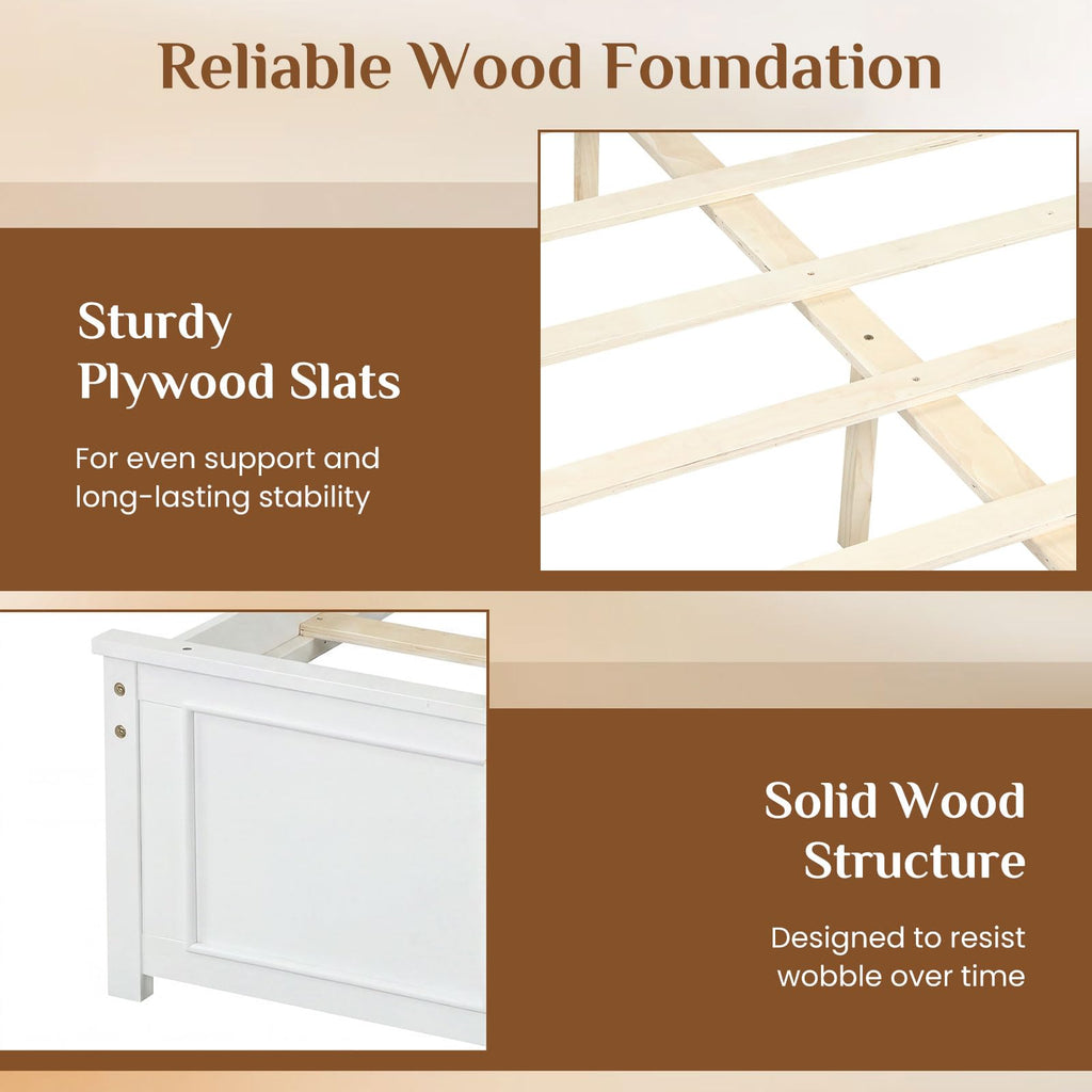 Wood Bed Frame with Headboard, Farmhouse Solid Platform Bed w/Wooden Slat Support Mattress Foundation