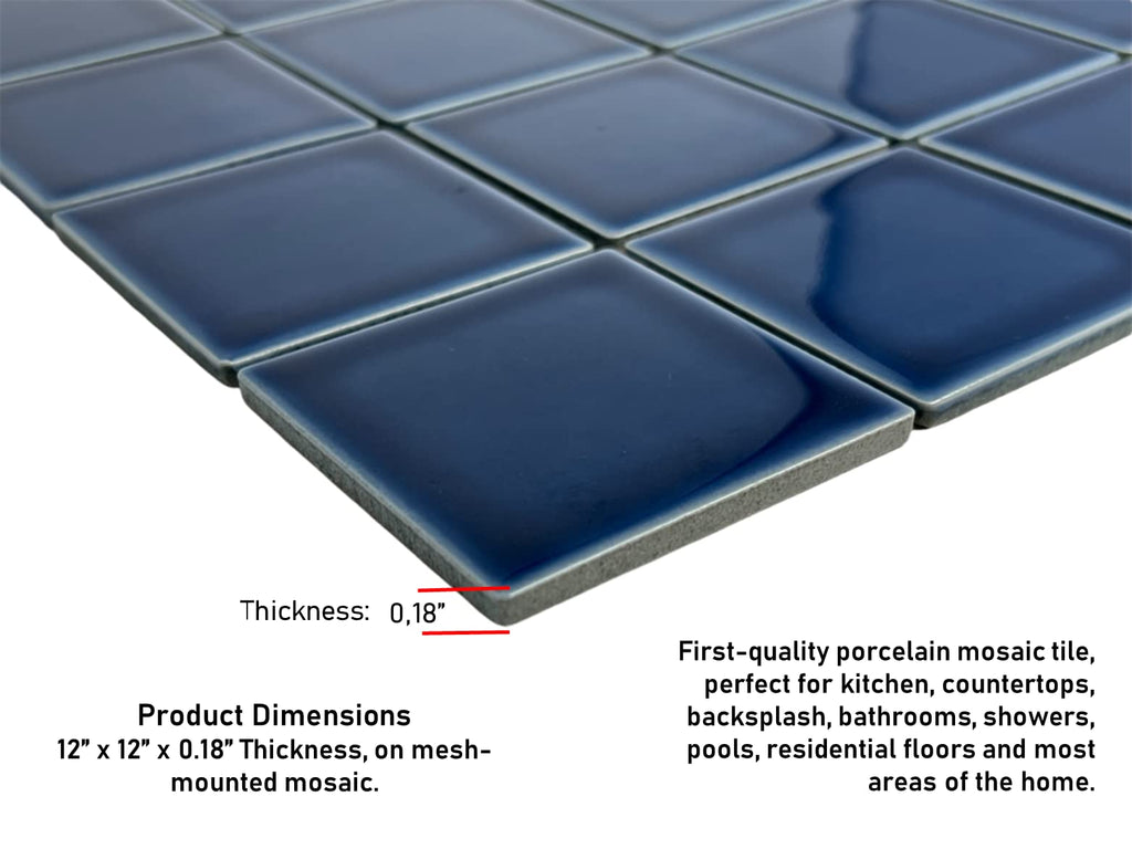 5 sq.ft. Navy Blue 3x3 Inches Porcelain Tile - Polished Square Mosaic for Swimming Pools, Spas, Showers, Kitchen