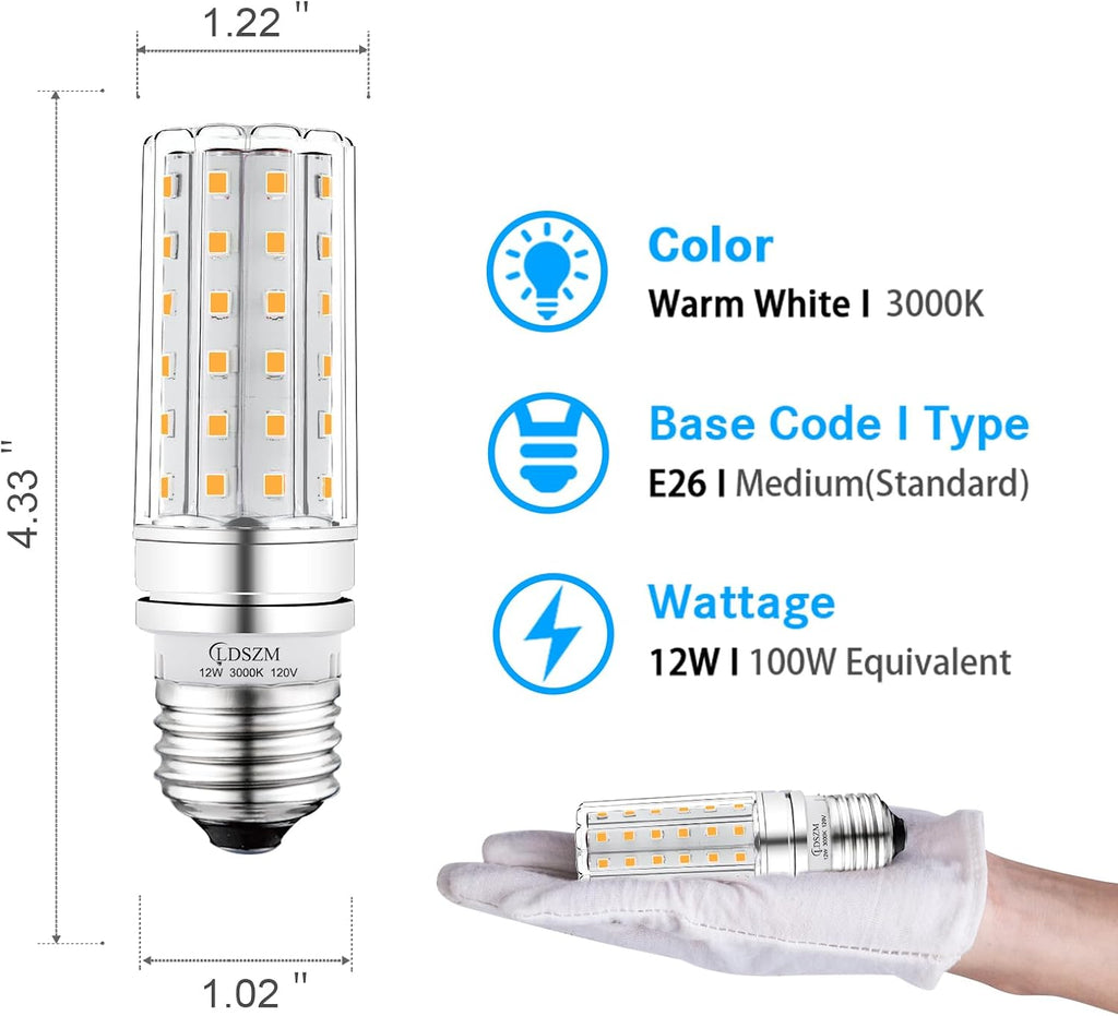 LED Light Bulb 100w Equivalent 1200 Lumen 3000K Warm Daylight White 12W LED Bulb E26 Base Non-Dimmable Ceiling Fan