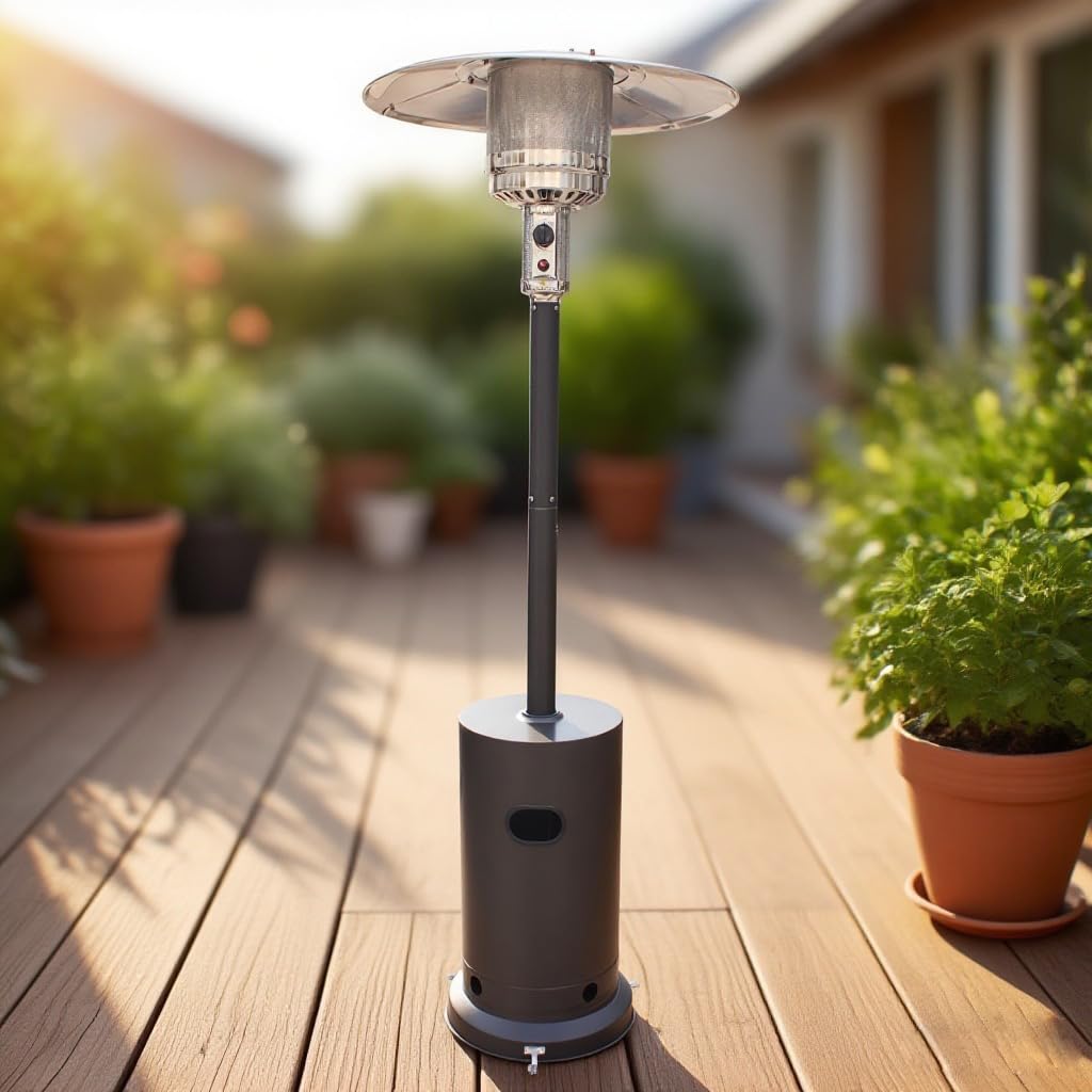 BTU Bronze Propane Patio Heater with Wheels and Round Tabletop Design