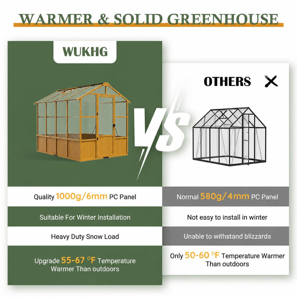 6X8FT Wooden Greenhouse for Outdoors with Thermometers for Backyard, Garden