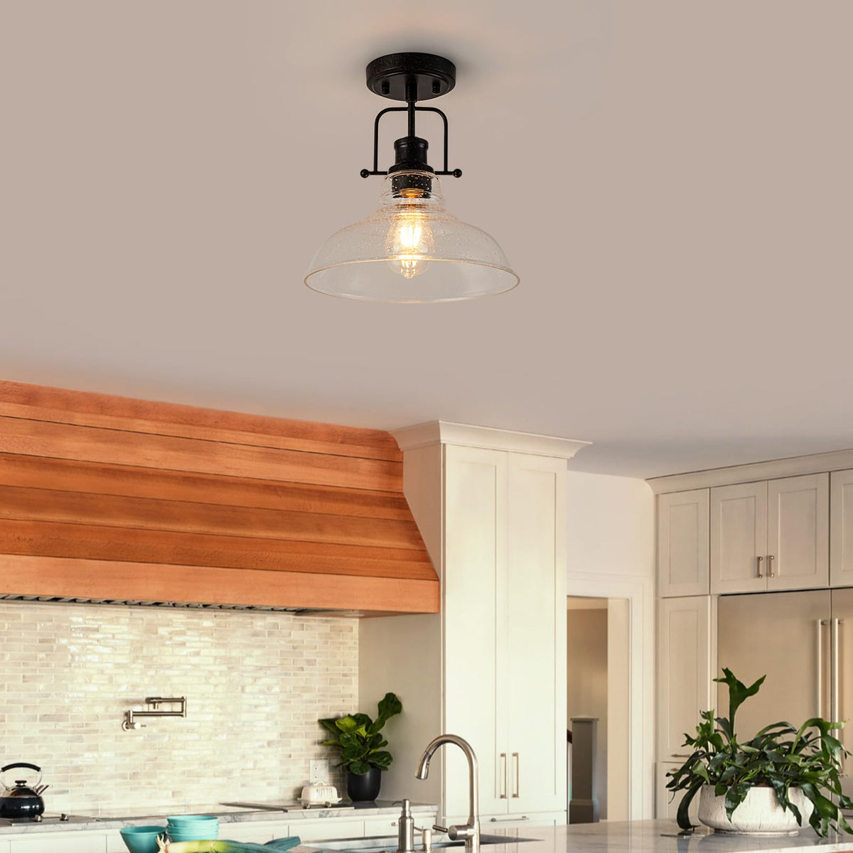 Rustic Seeded Ceiling Light Farmhouse Rust Semi Flush Mount Ceiling Lights, Kitchen Lighting Fixtures Ceiling Lamp