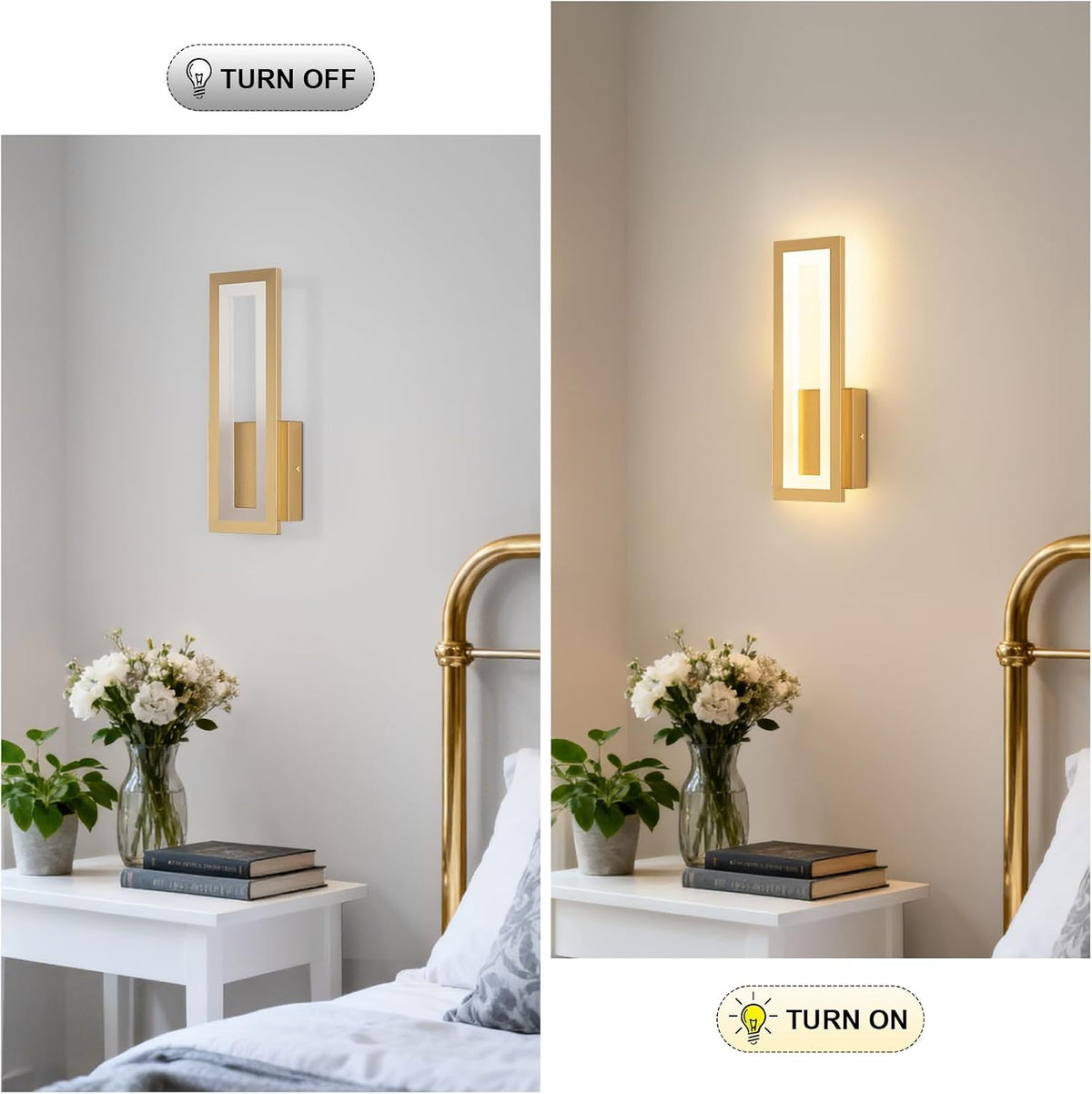 Modern LED Wall Sconces Set of 2, 3000K Warm White Led Wall Lighting Fixtures, Gold Minimalist Indoor Wall Lamp for Bathroom, Hallway, Bedroom, Living Room, Entryway(Gold)
