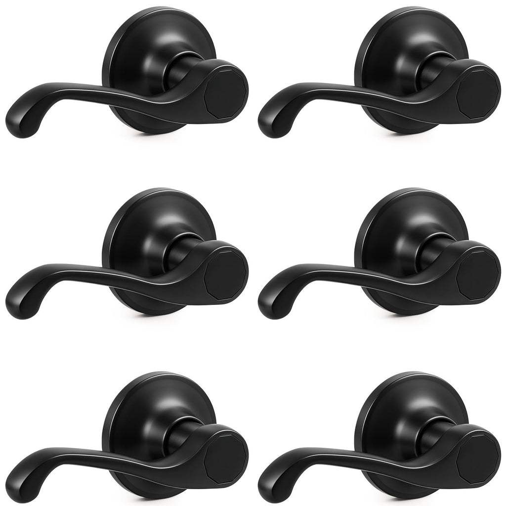 2026 New 6Pack Scroll Passage Door Lever, Matte Black Interior Door Handle, Easy Install & Closet Door, No Lock