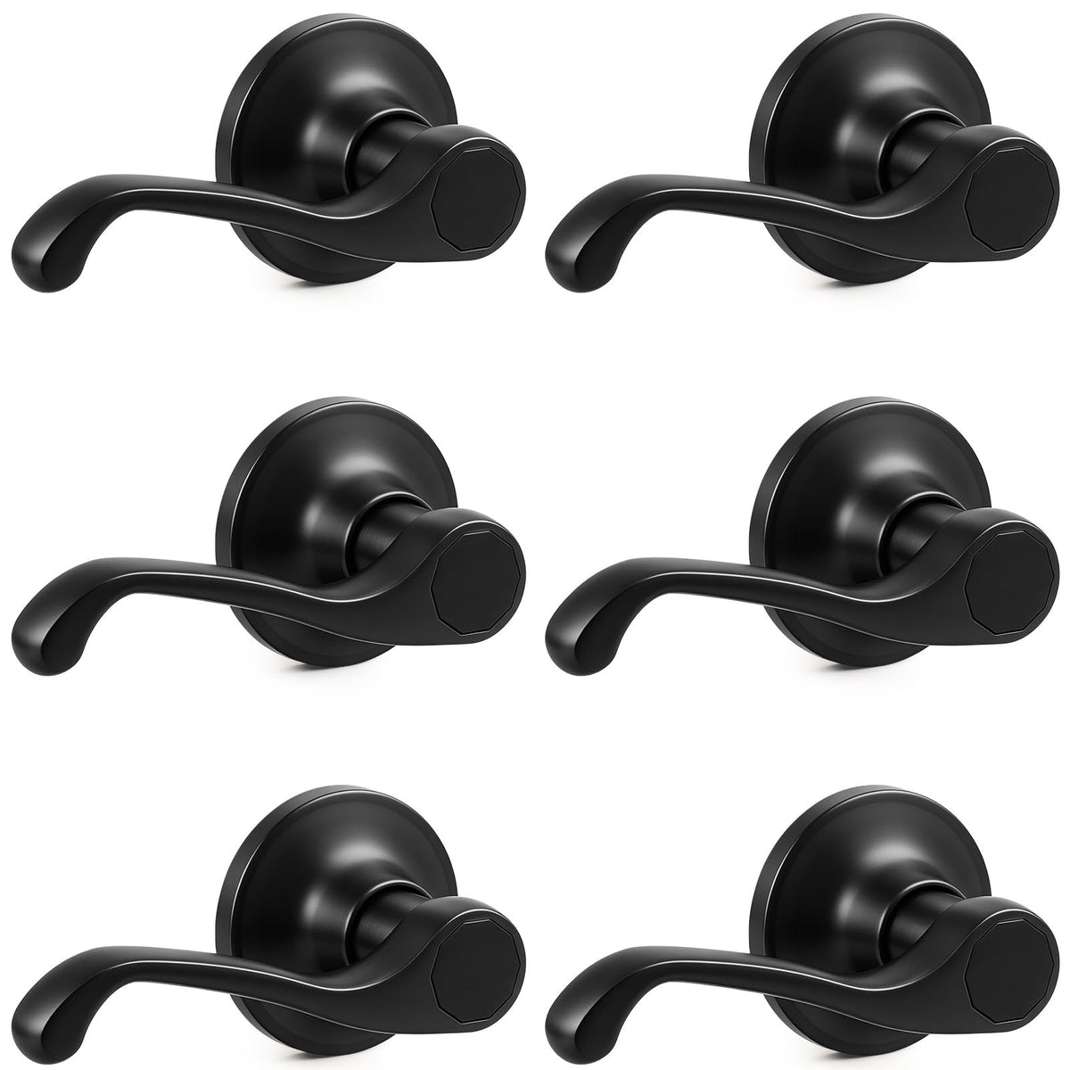 2026 New 6Pack Scroll Passage Door Lever, Matte Black Interior Door Handle, Easy Install & Closet Door, No Lock