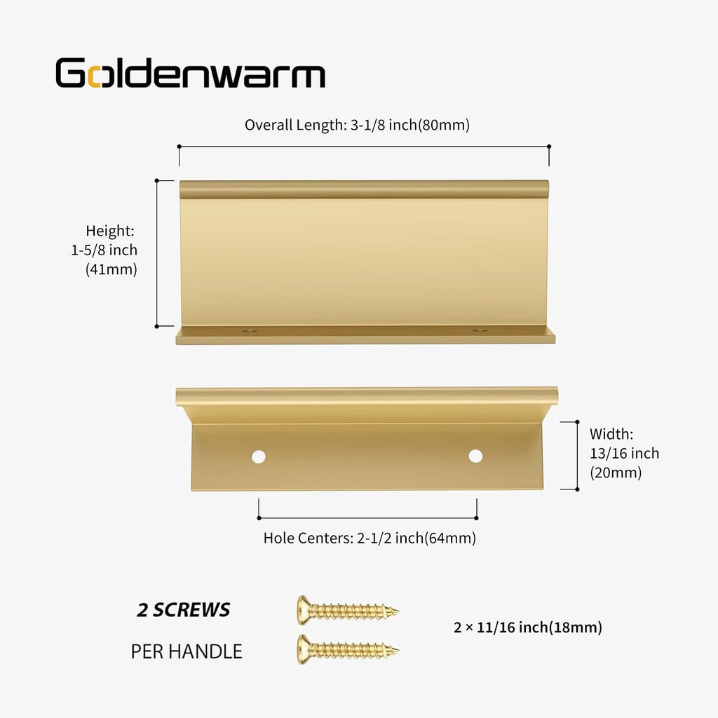 10 Pack 2-1/2in Finger Edge Pulls for Gold Drawer Pulls