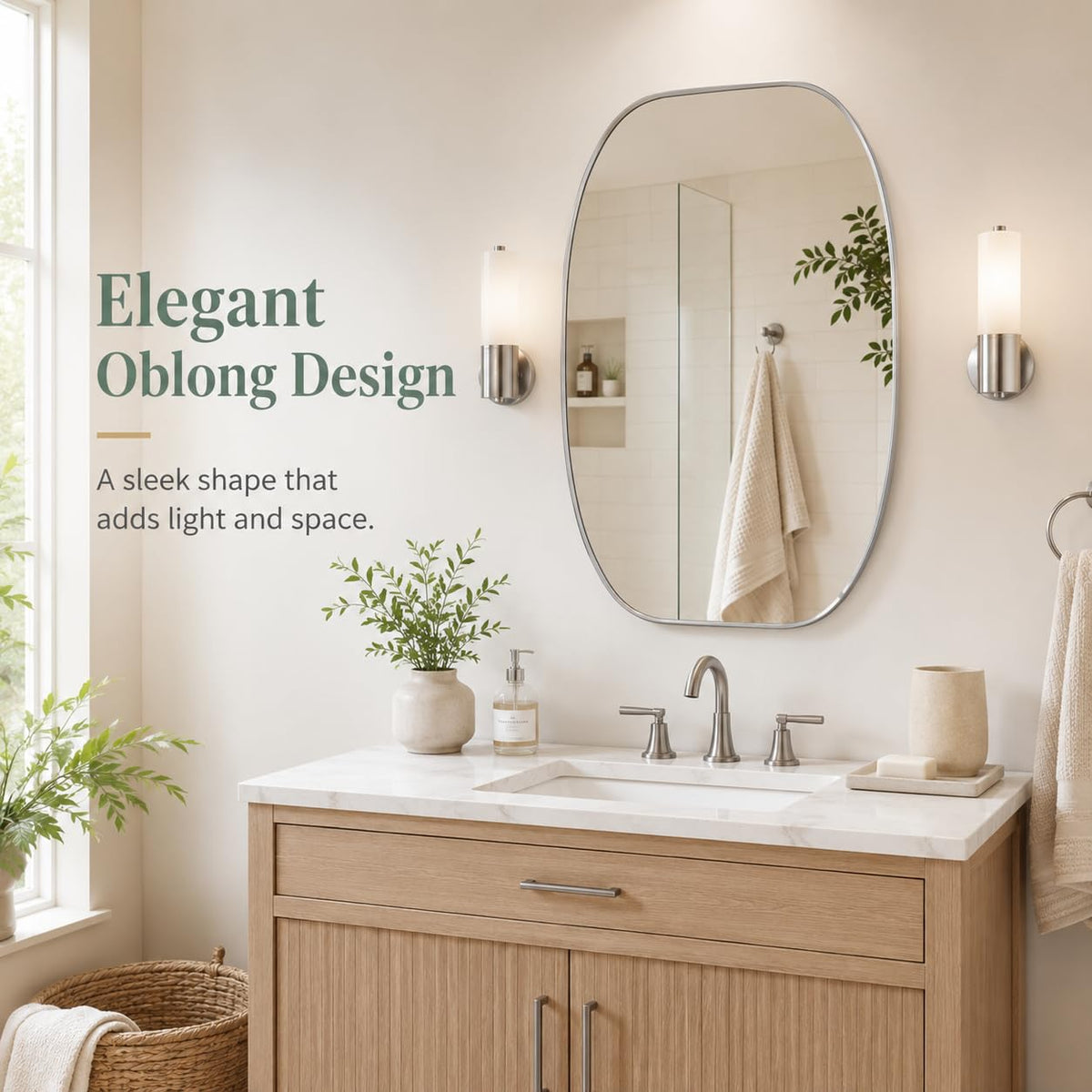 Silver Oval Bathroom Mirror 20x30 Inch, Oblong Vanity Mirror