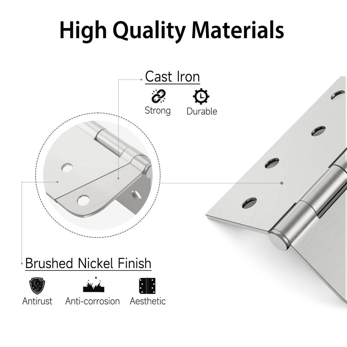 18 Pack Brushed Nickel Exterior Door Hinges 4 Inch with Square & 5/8" Radius Removable Pin Perfect for Heavy-Duty