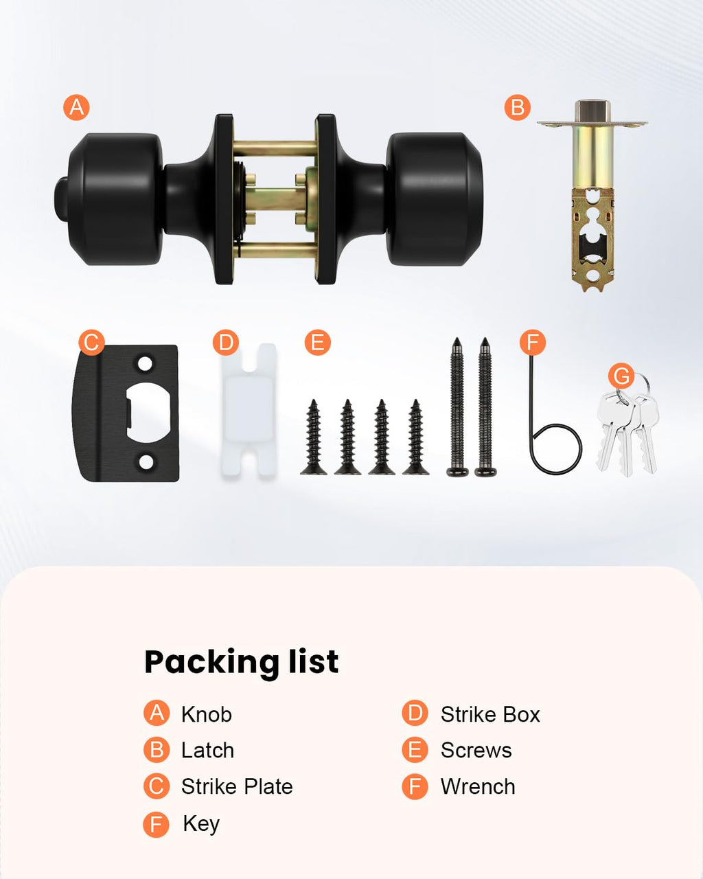 Black Entry Door Knobs with Lock and Key, Exterior Door Knobs 5 Pack