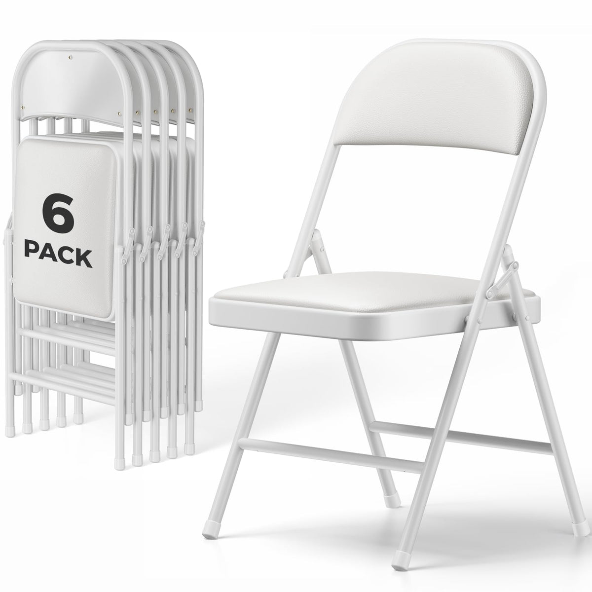 6 Pack Folding Chairs, PU Leather Folding Dining Chairs with Padded Cushion Seat & Back, Indoor Outdoor Folding Chair