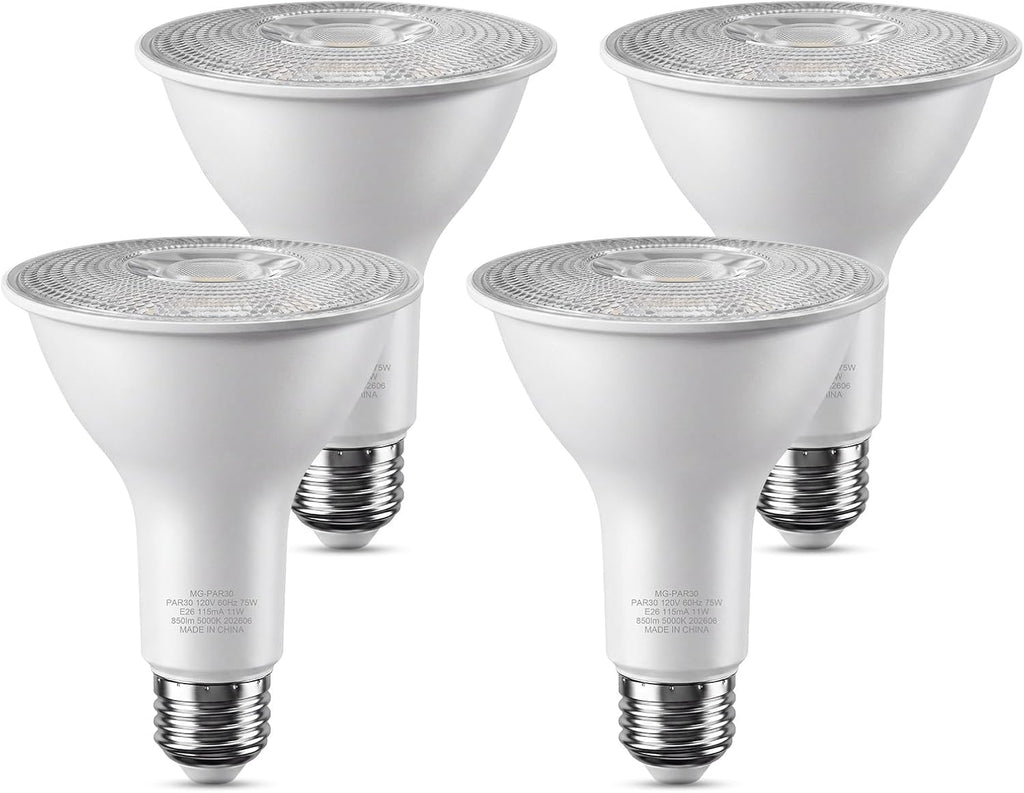 75 Watt PAR30 Floodlight Bulb Dimmable, 5000K Daylight, 4 Pack