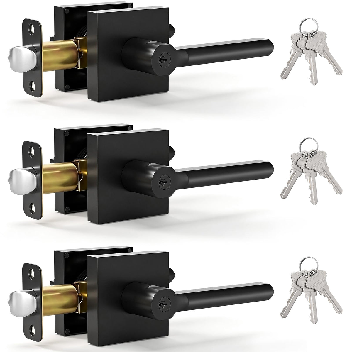 3 Pack Entry Door Handles with Lock and Key,Exterior Lock Set