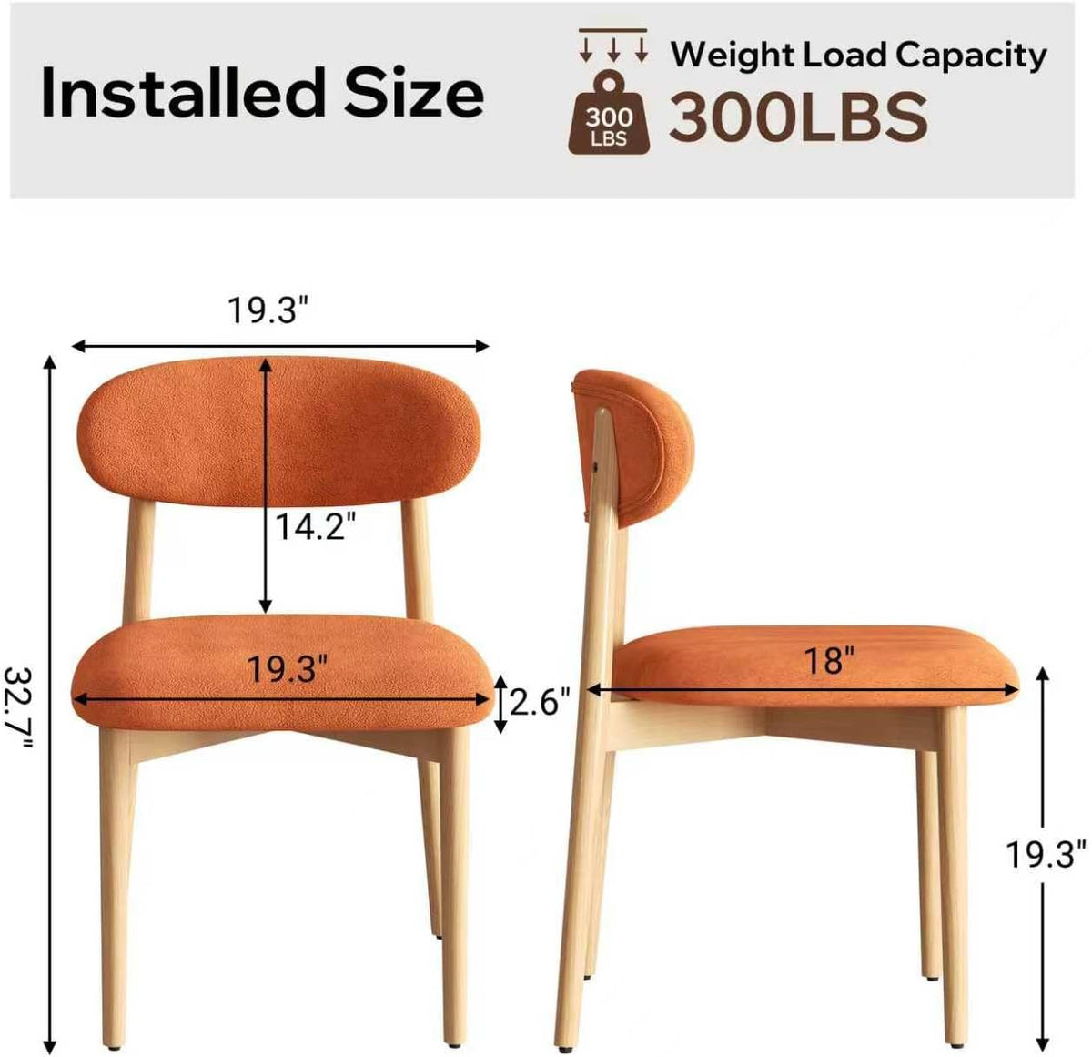 Wooden Dining Chairs Set of 4, Modern Upholstered Dining Room Chairs with Curved Back and Adjustable Legs for Farmhouse Dining or Living Room, Orange