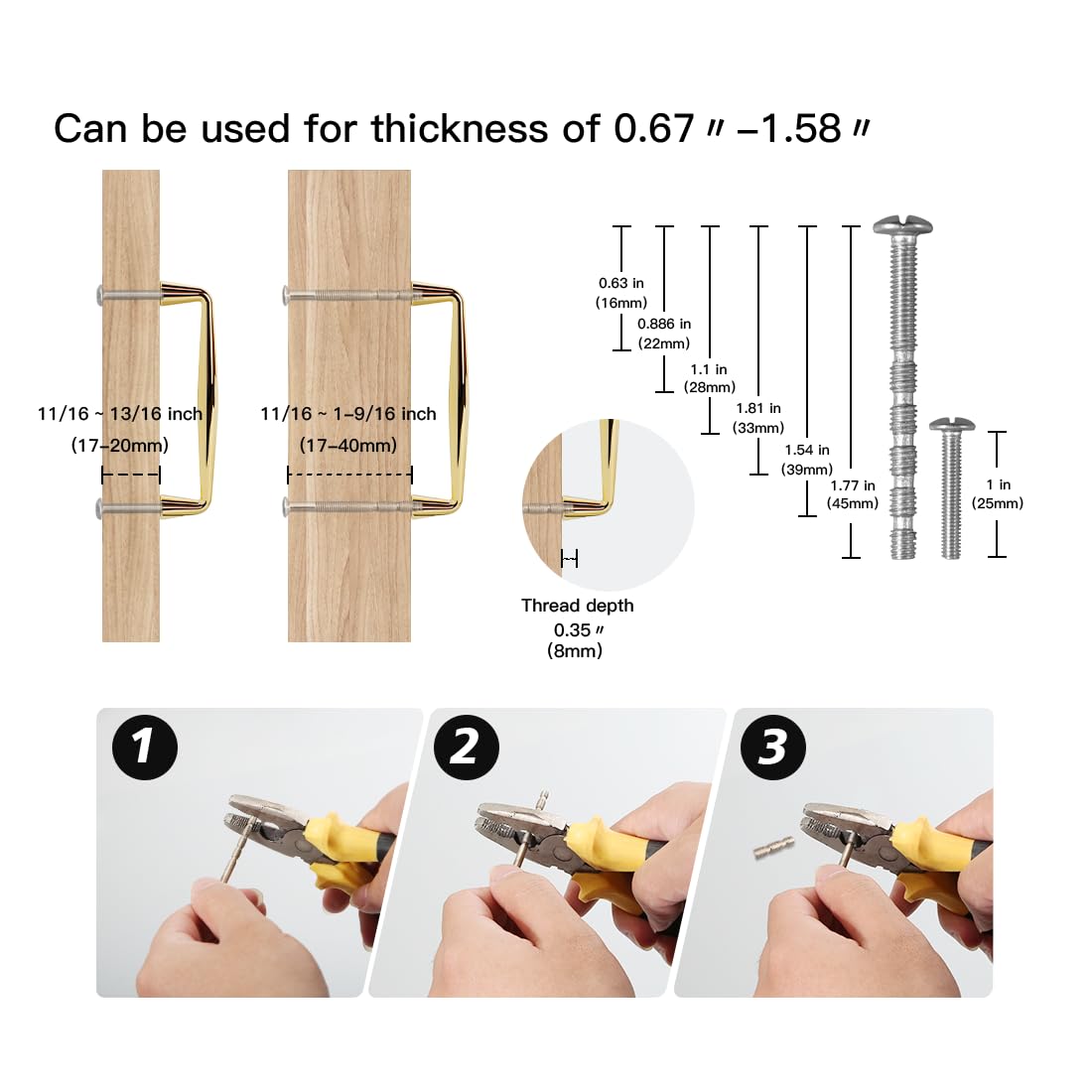 10 Pack Top Polished Brass Kitchen Cabinet Pulls 3-3/4 Inch(96mm) Hole Center Solid Bright Gold Dresser Drawer