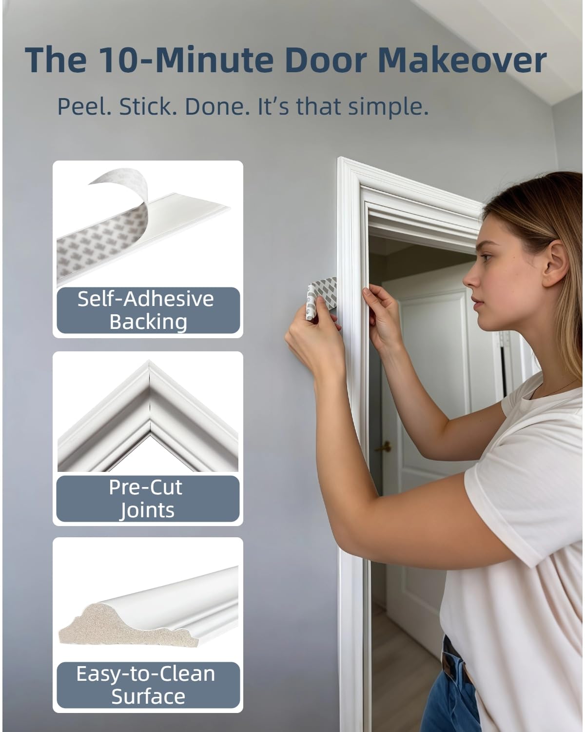 Door Trim Moulding Peel and Stick, 1 Set 2.36 Inch White (36" × 80")
