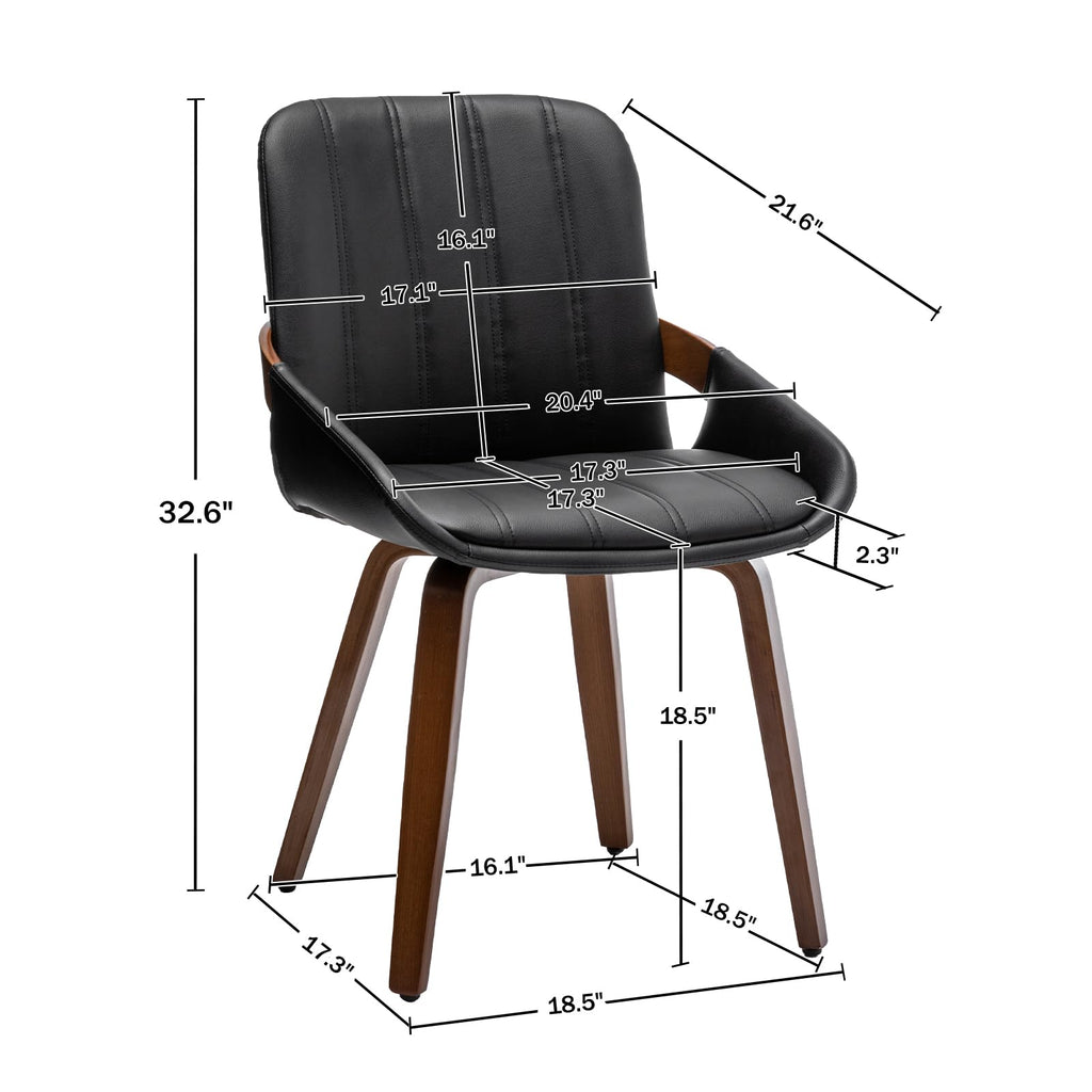 Mid Century Modern Faux Leather Upholstered Dining Chairs, Armless Accent Chairs with Sturdy Natural Wood Legs, Bamboo