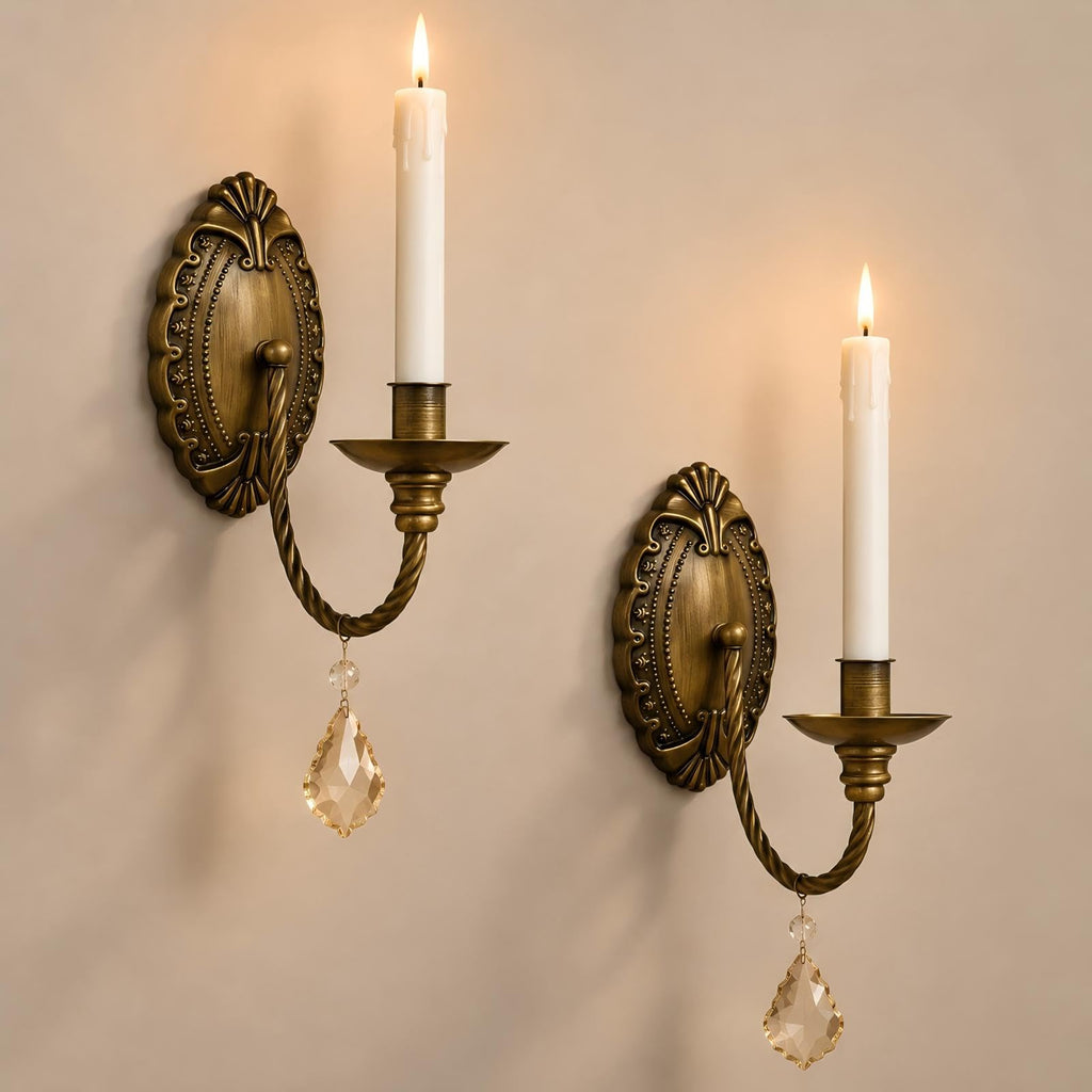 Vintage Wall Candle Sconces Set of 2, Antique Brass Victorian Wall Sconces